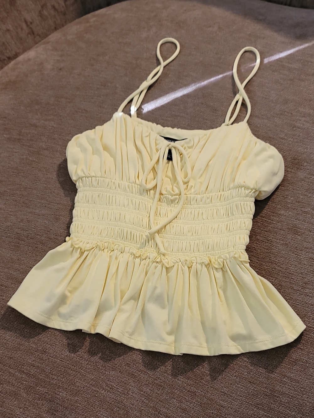 F21 Smocked Spaghetti Strap Peplum Top - Yellow NWT